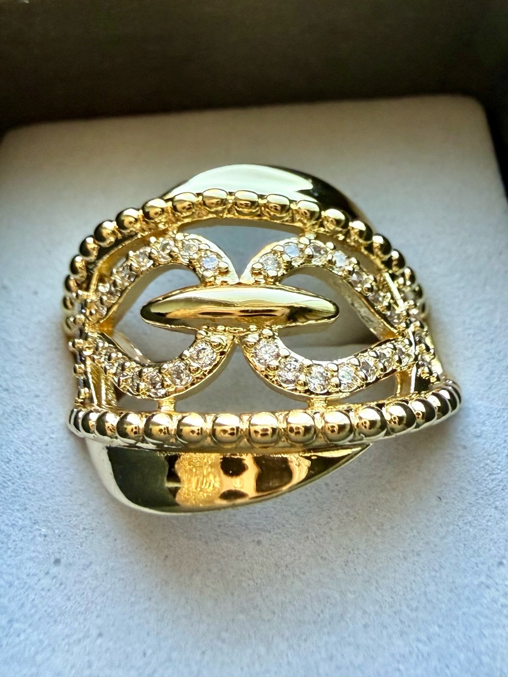 NEW! 18k Yellow Gold Plated with Crystal Accent Women's Statement Ring size 8.25